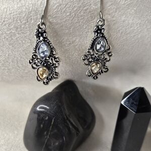 Silver, Blue & Amber Stone Filigree Earrings